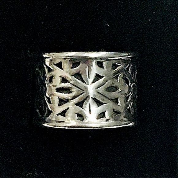 Sterling Silver Floral Filigree Thick Cigar Band Ring Sz 5.5 - Picture 2 of 13